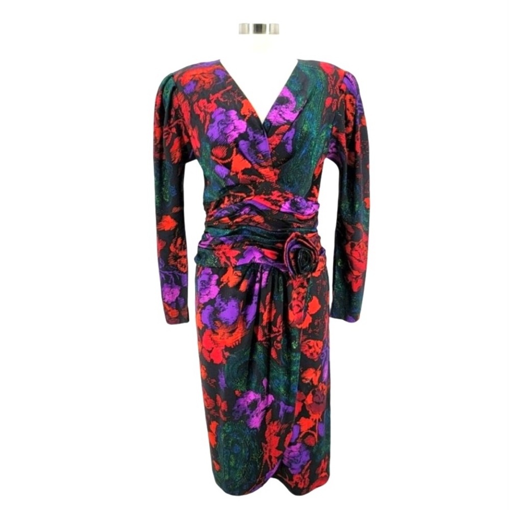 JILL RICHARDS‎ vintage 80s 100% silk  floral dress